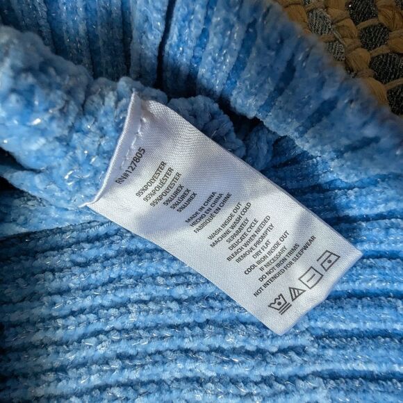 DKNY Blue Chenille Sparkle Sequin Heart Sweater M Cropped Ethereal Fairycore - Picture 6 of 8